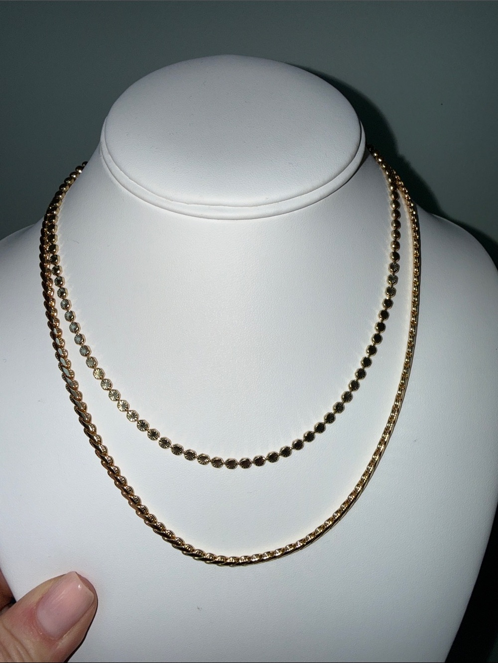 Vince Camuto Gold Tone Layered Chain Necklace Double Strand Adjustable